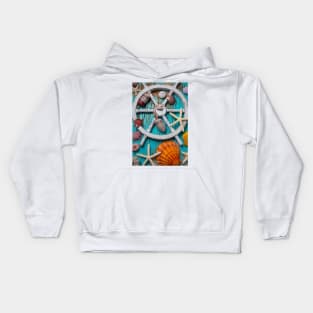 White Ships Wheel And Seashells Kids Hoodie